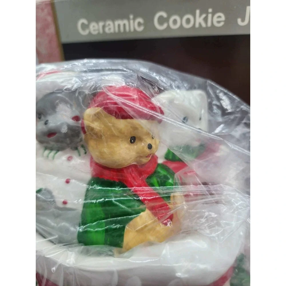 Vintage Christmas Ceramic Cookie Jar Santa Sleigh Animals cat bear